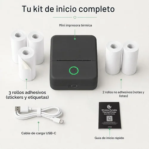Vista 6 de Mini impresora térmica portátil, Bluetooth, color negro