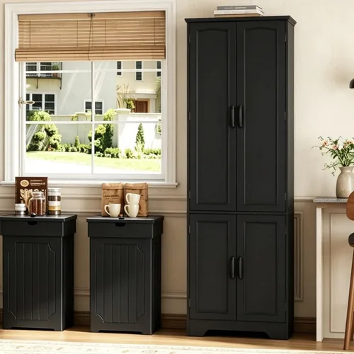 Vista 5 de Function Home 72" Kitchen Pantry Cabinet, Tall Wood Farmhouse Storage Cabinet with Doors and Adjustable Shelves, 6 Tier Freestanding Cupboard for