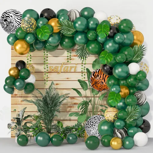 Vista 2 de Amandir Kit de arco de guirnalda de globos de safari de selva de 152 Oro verde