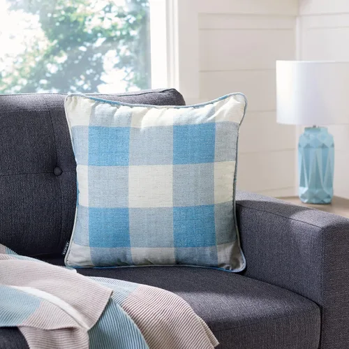 Vista 2 de SAFAVIEH Home Collection Fernla - Sofá rectangular a cuadros de 12 x 20 pulgadas, color azul y blanco, para sala de estar, dormitorio, almohada