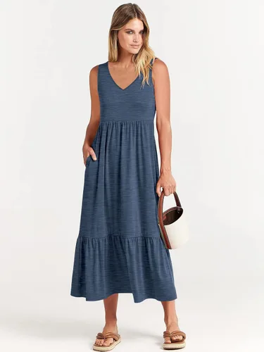 Vista 2 de ANRABESS Vestido de verano casual sin mangas con cuello en V para mujer, vestido de playa con bolsillos