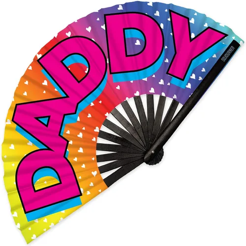 Vista 17 de SoJourner Bags Rave Fan – Abanico plegable grande – Abanico de mano Clack para raves, Halloween, Burlesque, atuendos arcoíris para mujeres