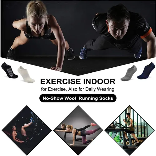 Vista 5 de Busy Socks Calcetines deportivos de lana merino para correr para hombres y mujeres, calcetines deportivos de corte bajo, finos y suaves, con agarres