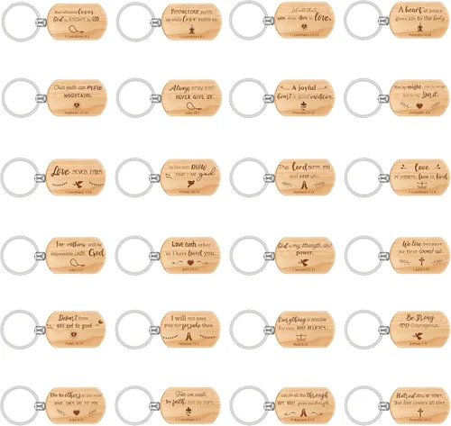 Vista 4 de Inbagi Paquete de 100 llaveros de versículo bíblico, regalos cristianos a granel, llavero de madera, citas inspiradoras para hombres, mujeres, madre