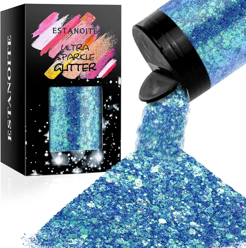 Vista 8 de Estanoite - Brillantina holográfica gruesa, 160G/5.64OZ, brillantina artesanal para resina, purpurina metálica iridiscente, lentejuelas gruesas