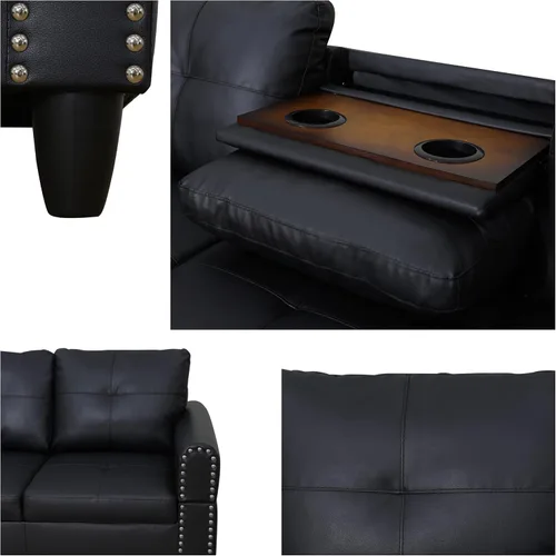 Vista 5 de Sofá Seccional de Cuero con Chaise Móvil y Otomana de Almacenamiento, Sofás Modulares Convertibles en Forma de L de 3 Piezas para Sala de Estar