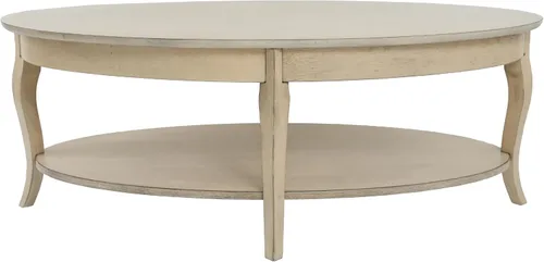 Vista 6 de Mesa auxiliar ovalada de 47 pulgadas, mesa auxiliar de 2 niveles con estante de almacenamiento, mesa central de madera maciza para sala de estar