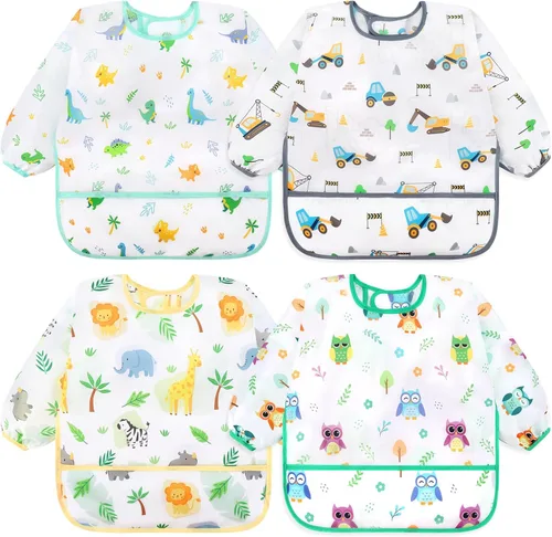 Vista 20 de Accmor 4 Pack Long Sleeve Bibs, Baby Smock Waterproof Full Sleeved Bib for Baby Toddler 6-36 Months