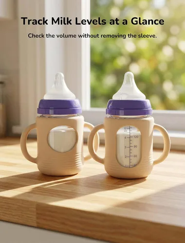 Vista 6 de 2-Pack Silicone Sleeves for New Lansinoh & Pigeon Glass Baby Bottle 8 oz A-light pink