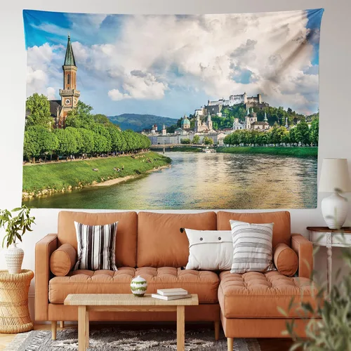 Vista 54 de Ambesonne Tapiz hippie, abrazo de hongos de ensueño y árbol de la vida místico y mandal verde, decoración de tela para colgar en la pared