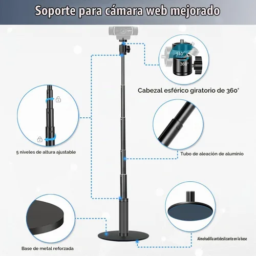 Vista 3 de JCWINY Soporte para cámara web, soporte de cámara web de 28 pulgadas para escritorio, soporte de cámara web ajustable para Logitech Webcam C922
