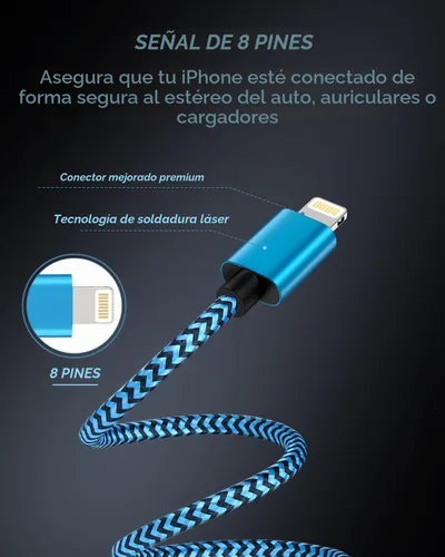 Vista 3 de Cable auxiliar para iPhone para automóvil, 2 en 1 Lightning a audio auxiliar de 0.138 in y cable de carga