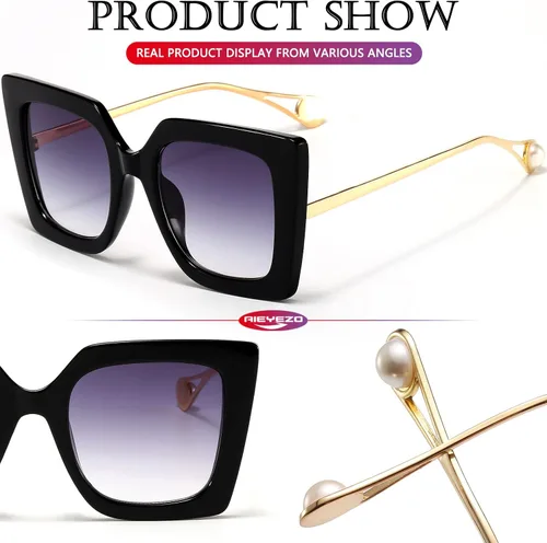 Vista 4 de AIEYEZO Gafas de sol de moda para mujer, gafas de sol de marco cuadrado de moda con protección UV400