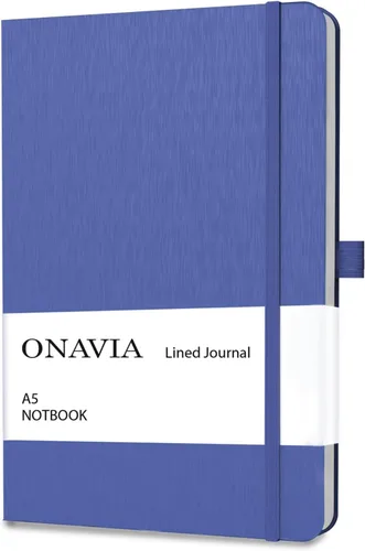 Vista 20 de ONAVIA Cuaderno rayado A5, cuaderno de notas con rayas universitarias de 7mm, diario para escribir, trabajo, escuela, viajes y toma de notas, tapa