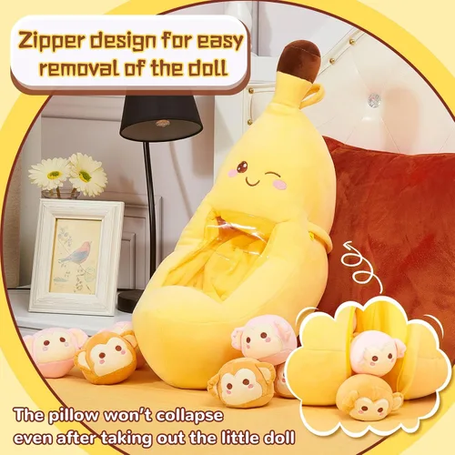 Vista 3 de Lewtemi Linda almohada de plátano Kawaii de peluche extraíble emocional de felpa con apoyo de gato dinosaurio regalo para la habitación del hogar