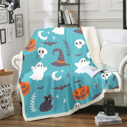 Vista 19 de Erosebridal Manta gótica de murciélagos de Halloween, manta de forro polar blanco y negro de 40 x 50 pulgadas, silueta vintage para niños, sombras