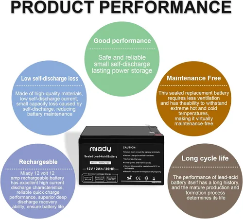 Vista 6 de Miady 12V 12Ah - Batería recargable de ácido de plomo sellada (paquete de 2)