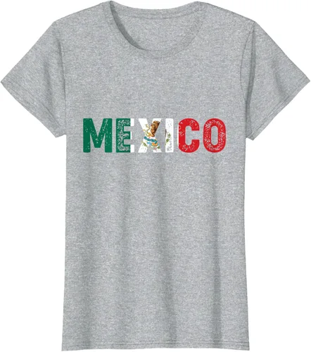 Vista 21 de Camiseta con texto en inglés «Mexico Vintage Letras» como bandera mexicana, Negro