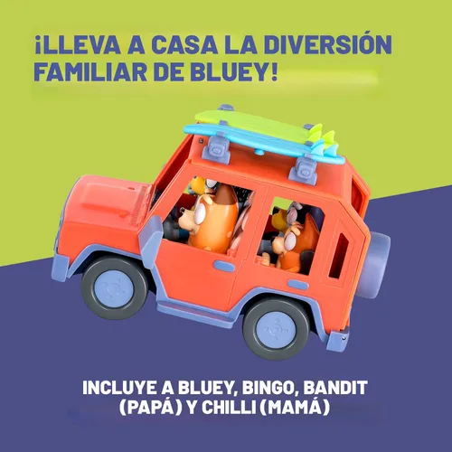 Vista 5 de Bluey Heeler - Coche de juguete familiar 4WD para niños pequeños con 4 figuras, tablas de surf y hoja de calcomanías, juego de simulación, juguetes