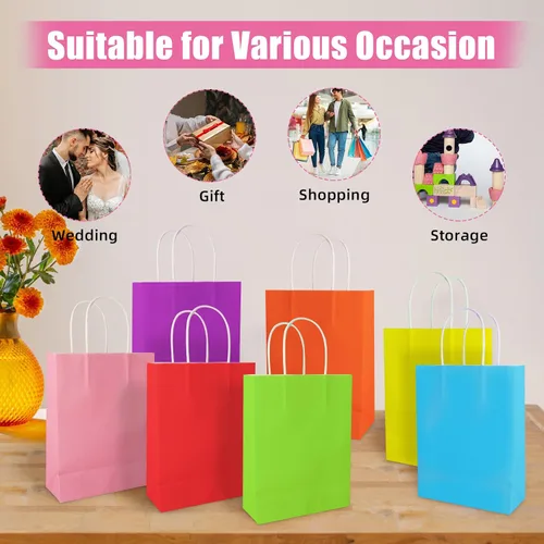 Vista 7 de YADIAN 20 bolsas de regalo de papel kraft, bolsas azules para recuerdos de fiesta a granel con asas, golosinas y bolsas de venta al por menor