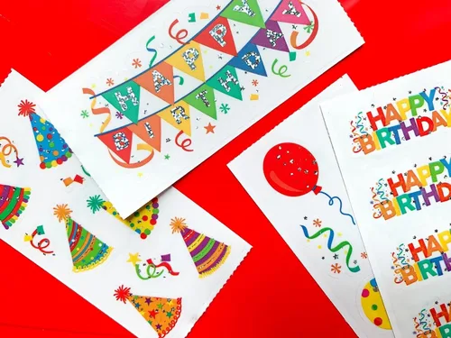 Vista 5 de Paper House Productions Paquete de 3 hojas de calcomanías de cumpleaños de 2 x 4 pulgadas para manualidades, álbumes de recortes y coleccionismo