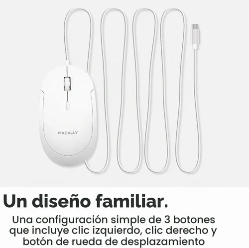 Vista 6 de Macally Ratón USB C con Cable para Mac y PC - Delgado, Silencioso y Confiable - Ratón Tipo C para MacBook Pro/Air, iMac, Apple iPad, Laptop Todo