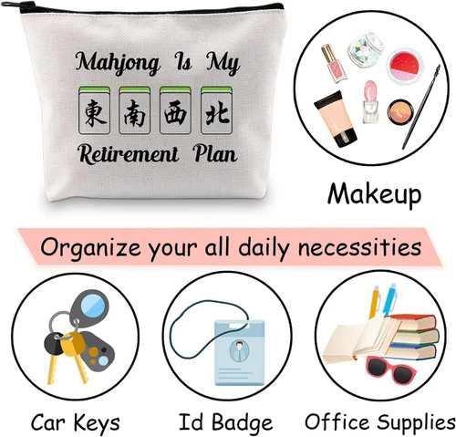 Vista 7 de JXGZSO Novedad Mahjong Cosméticos Bolsa Mahjong Amante Regalo Mahjong is My Retirement Plan Board Game Zipper Purse Gift Lucky Mahjong Player