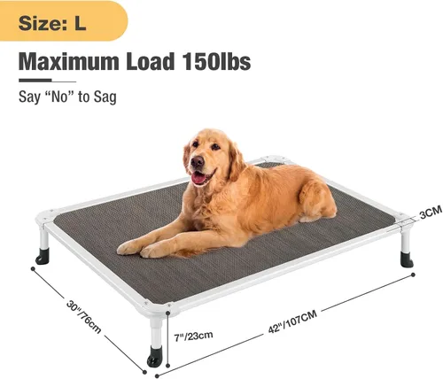Vista 32 de Veehoo Cama elevada para perros a prueba de mordidas - Cuna elevada refrescante para mascotas - Marco de aluminio plateado y tela de malla