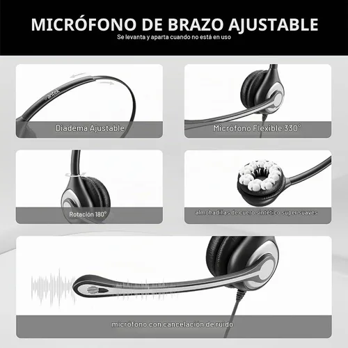 Vista 5 de Auriculares con micrófono, auriculares USB con micrófono para PC, auriculares de computadora con micrófono de cancelación de ruido con función