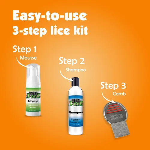 Vista 2 de Nit Free - Kit profesional para piojos, mousse de 3 pasos, champú, peine inoxidable, 8 onzas