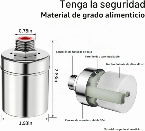 Vista 3 de Nivel de agua automático de acero inoxidable de 1/2 pulgada, válvula de flotador Diseño de entrada lateral de grado 304 para tanques de agua