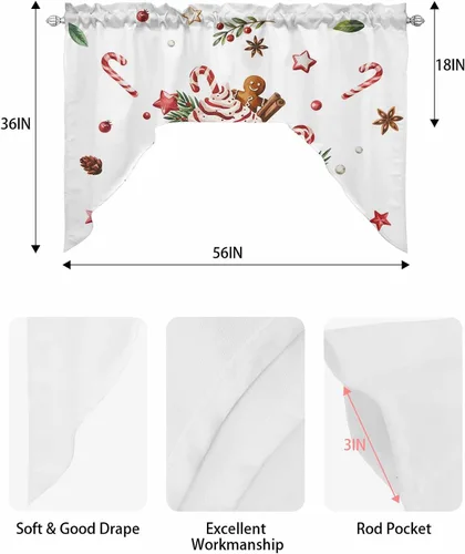 Vista 8 de Feliz Navidad, cenefa con cenefa con dobladillo para barra, paneles de cortina para dormitorio, sala de estar, baño, cafetería, ventanas, flores