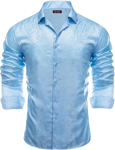Vista 15 de Hi-Tie Camisa de manga larga jacquard con contraste interior sin arrugas para hombre