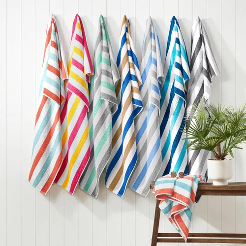 Vista 8 de Arkwright Cabo Cabana Stripe - Paquete de 4 toallas de algodón de rizo de algodón grandes y suaves de secado rápido para piscina, natación