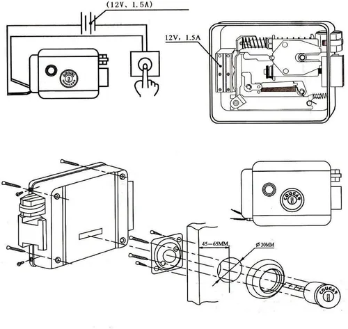 Vista 7 de Cerradura electrónica eléctrica para puerta, 6 llaves punteadas computarizadas, CC de 12 V, acero inoxidable, E-lock, soporte de puerta de metal