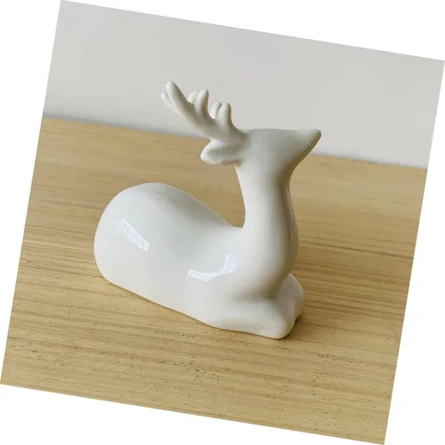 Vista 2 de Estatuilla de decoración de escritorio de cerámica, pareja, estatua de ciervo, mini oficina, tienda, habitación, adorno para el hogar, escultura