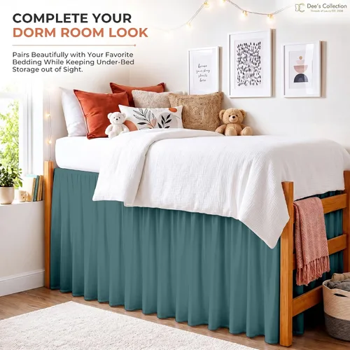 Vista 93 de Dorm Ruffle Twin XL 28" Drop Extra Long BedSkirt, Premium Brushed Microfiber Tailored Drop, Put On Elastic Long Dust Ruffle, Split Corner, Bedroom