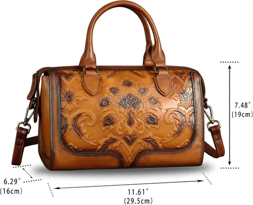 Vista 5 de Bolso de mano de cuero genuino con asa superior para mujer, hecho a mano, vintage, retro, de piel de vaca, bolso cruzado Genuine Leather, Top