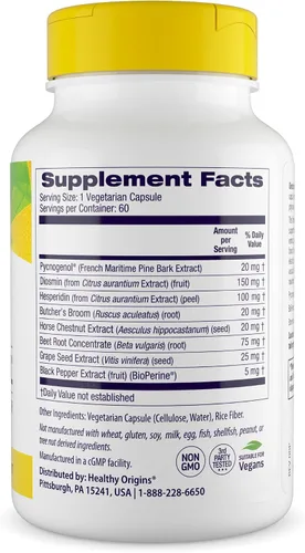Vista 2 de Healthy Origins Pycnogenol® Circulation Complex Circulación saludable y apoyo venoso Pycnogenol®, semilla de uva, raíz de remolacha, diosmina