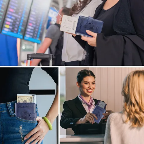 Vista 4 de RSAquar Combo de portatarjetas de pasaporte y vacunación, funda para pasaporte, funda de cuero para tarjetas, accesorios de viaje con bloqueo RFID