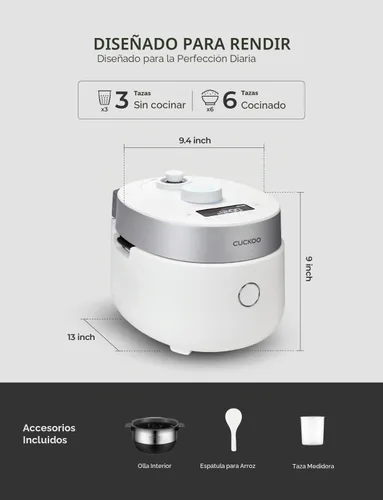Vista 3 de CUCKOO CRP-MHTR0309F Arrocera de calentamiento por inducción de presión doble de 3 tazas (sin cocinar) 11 opciones de menú: alta/sin presión