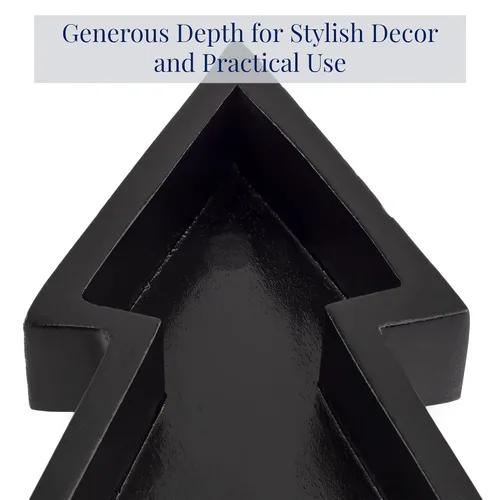 Vista 8 de AuldHome Design Bandejas de madera para árbol de Navidad (Juego anidado de 2, negro), bandejas decorativas de estilo rústico para servir en Navidad