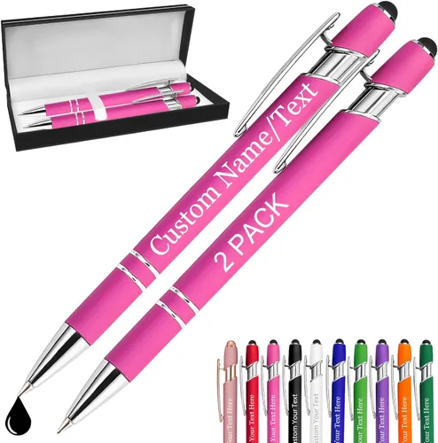 Vista 37 de Bolígrafos personalizados con nombre, paquete de 10 bolígrafos personalizados a granel, bolígrafo de tinta negra grabada con punta de lápiz óptico