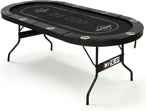 Vista 8 de RAYKEEP Mesa de póquer plegable, mesas de póquer plegables para 8 jugadores con patas plegables, fieltro de grado casino, rieles acolchados y 71