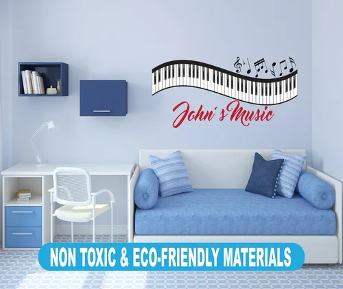 Vista 4 de Calcomanía de pared personalizada con notas musicales de piano, calcomanía de pared con notas musicales personalizadas, calcomanías murales