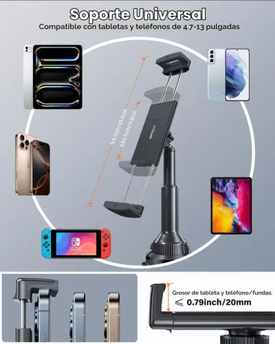 Vista 7 de APPS2Car Soporte para Tablet para Coche, Soporte con Portavasos para Tablet para Camión, Soporte para iPad Ajustable en Altura para Coche