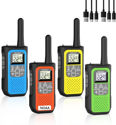 Vista 8 de Walkie Talkies de largo alcance para adultos de larga distancia, recargables, paquete de 4 con radios FRS de 2 vías, Waki Taki NOAA, VOX, batería