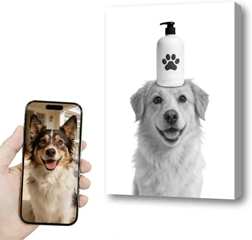 Vista 7 de kvtiwee retrato personalizado de mascota a partir de foto, arte de pared en lienzo de gato en el inodoro, arte de baño divertido en blanco y negro