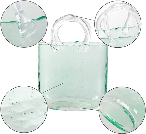 Vista 3 de Purse Vase for Flowers, Unique Flower Vase Purse Vase Flower Handbag Unique Flower Vase, Decor Glass Vase for Photo/Birthday/Home Décor,Style1-Blue
