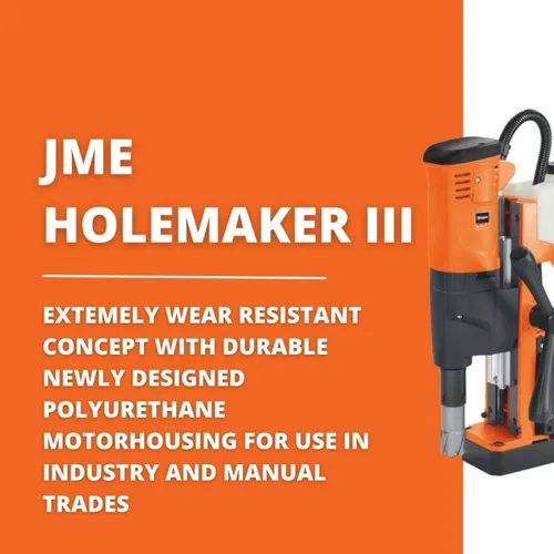 Vista 3 de Fein JME Holemaker III Taladro de base magnética de alta resistencia con profundidad máxima de perforación de 2 pulgadas, vástago recto de 3/4